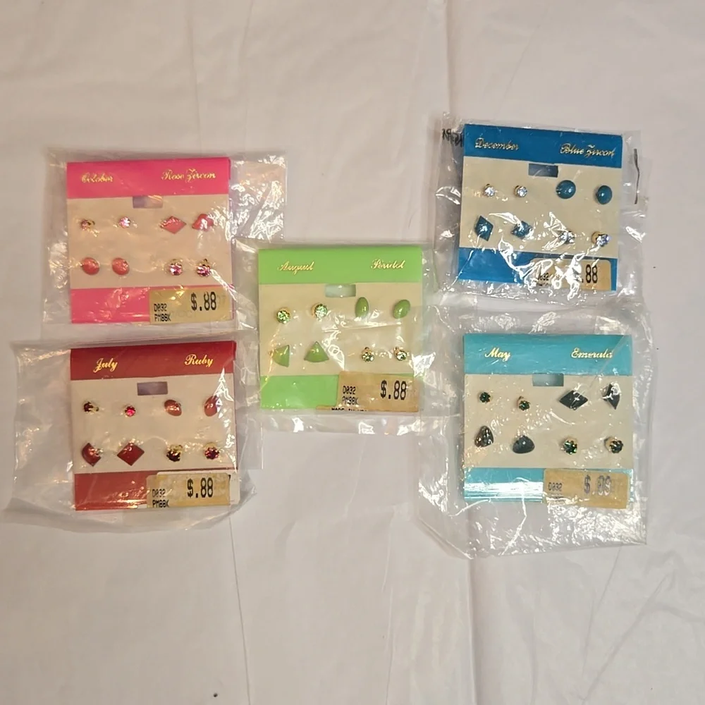 Vintage 90s NWT Earring Sets 5 Sets of 4 Pairs Birthstone Earrings